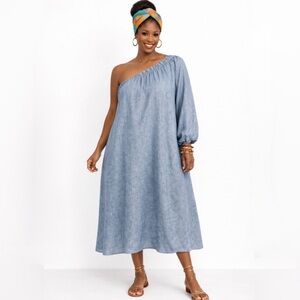 Lake Milly One-Shoulder Linen Midi Statement Minimalist Dress Womens XXL🧡